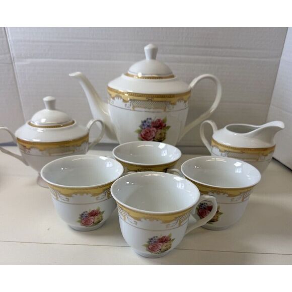 Porzellan fabrik Other - Vintage Bavaria Germany Porzellan Fabrik 7 Pcs Teas Set - Roses Antique-Rare Set